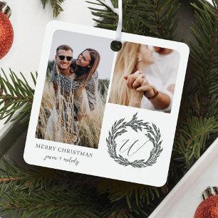 Ornement En Métal Deux photos Fiançailles Garland Wreath Monogramme