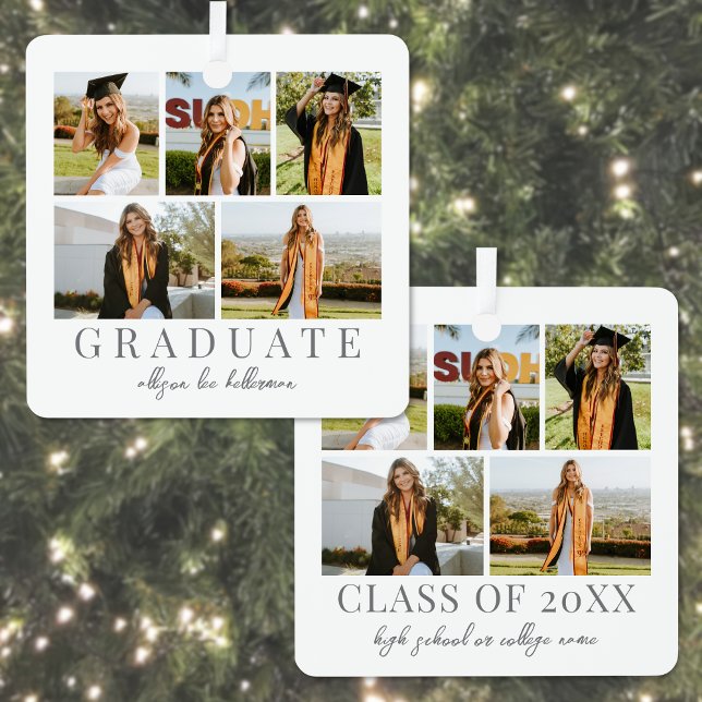 Ornement En Métal Diplômé Simple Élégant Script Graduation Photo (Graduate Simple Elegant Script Graduation Photo Metal Ornament )