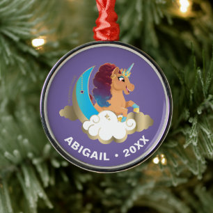 Ornement En Métal Divine la licorne   Lune et nuages