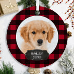 Ornement En Métal Dog Rustic Red Plaid Christmas Puppy Pet Photo  Me<br><div class="desc">Decorate your tree or send a special gift with this super cute personalized custom pet photo holiday ornament. Add your dog's photos and personalize with name and year. Ornament is double sided, you can do different photos each side. COPYRIGHT © 2020 Judy Burrows, Black Dog Art - All Rights Reserved....</div>