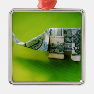 Ornement En Métal Dollar facture origami éléphant sur arrière - plan
