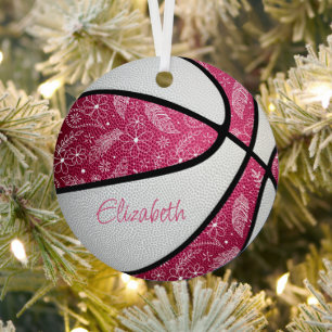 Ornement En Métal doodle blanc rose motif de basket-ball