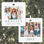 Ornement En Métal Double face Meilleur ami photo Noël<br><div class="desc">Cet ornement de Noël carré d'inspiration boho simple et élégant est une belle façon de célébrer l'amitié pendant les fêtes. Le design offre de l'espace pour une photo à l'avant et une photo à l'arrière, ce qui en fait un souvenir à double face pour présenter vos souvenirs préférés. "Besties" s'affiche...</div>