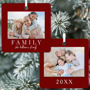 Ornement En Métal Double Face Simple Rouge Famille Deux Photo Noël