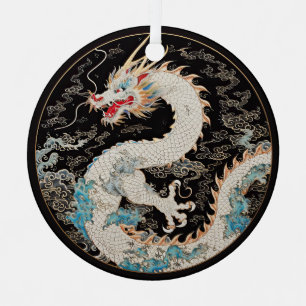 Ornement En Métal Dragon asiatique blanc et nuages