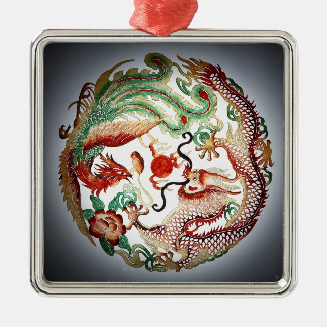 Ornement En Métal Dragon et pochoir de Phoenix (Devant)