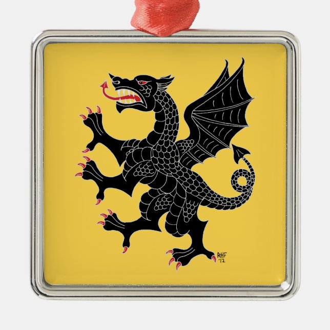 Ornement En Métal Dragon Rampant Sable (Devant)