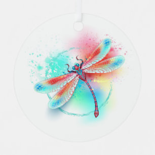 Ornement En Métal Dragonfly rouge sur l'arrière - plan aquarelle
