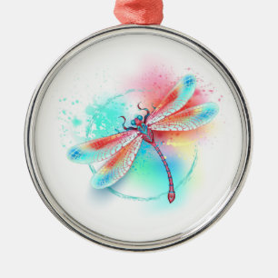 Ornement En Métal Dragonfly rouge sur l'arrière - plan aquarelle