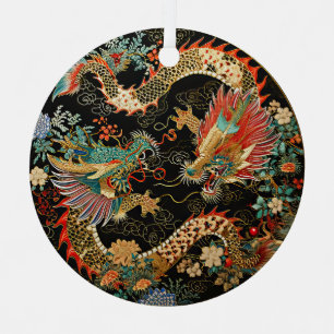Ornement En Métal Dragons et fleurs chinois
