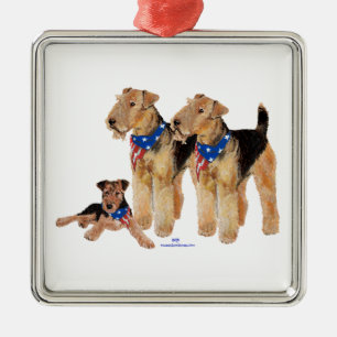 Ornement En Métal Drapeau américain Airedale Terriers