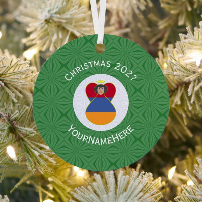 Ornement En Métal Drapeau arménien Noël Ange Nom Année (Insitu)