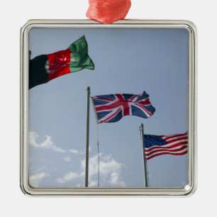 Ornement En Métal Drapeau BRITANNIQUE entre l'Afghan et les drapeaux