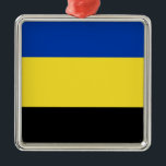 Ornement En Métal Drapeau de Gelderland<br><div class="desc">Drapeau de Gelderland,  une province du Pays-Bas. Le drapeau est un tricolore horizontal de bleu,  jaune et noir. Ses couleurs proviennent des armoiries de Gelderland qui,  à leur tour,  étaient basées sur les armoiries de l'Hertogdom Gelre.</div>