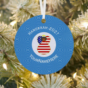 Ornement En Métal Drapeau de Hanukkah personnalisé de l'ange noir de