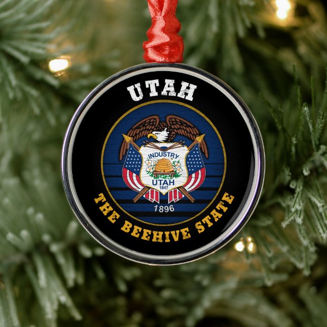 ORNEMENT EN MÉTAL DRAPEAU DE L'ÉTAT D'UTAH BEEHIVE (Arbre)
