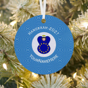 Ornement En Métal Drapeau de l'Union européenne Hanukkah Ange Nom An