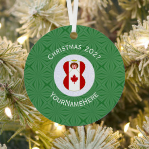 Ornement En Métal Drapeau de Noël d'ange canadien personnalisé