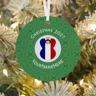 Ornement En Métal Drapeau de Noël d'ange français personnalisé
