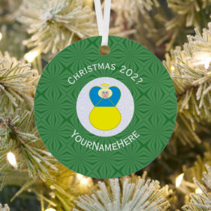 Ornement En Métal Drapeau de Noël de l'ange ukrainien Texte personna