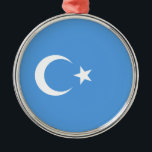 Ornement En Métal Drapeau ouïghour du Turkestan oriental (Uyghurista<br><div class="desc">Ce dessin est orné du drapeau national de la Première République du Turkestan oriental, qui fut une république islamique sécessionniste de courte durée fondée en 1933. Le drapeau est connu sous le nom de Kökbayraq (К ө к а б р de la ), qui signifie "drapeau du ciel" ou "drapeau...</div>