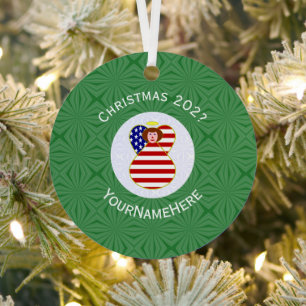 Ornement En Métal Drapeau USA Noël Cheveux Rouges Ange Nom Année