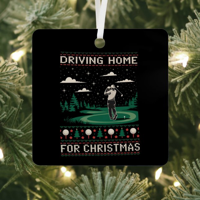 Ornement En Métal Driving Home For Christmas Golf Funny Ugly Xmas  (Insitu)