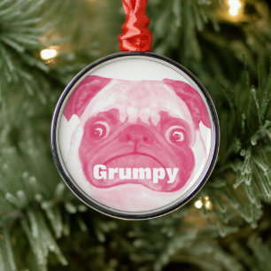 Ornement En Métal Drôle Adorable PINK Grumpy Puggy