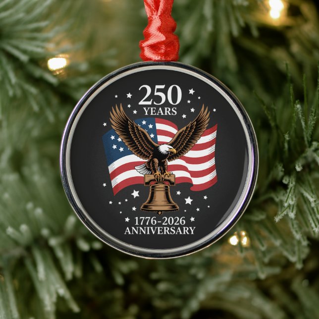 Ornement En Métal Eagle and Flag 250 Years of America 1776-2026 (Arbre)