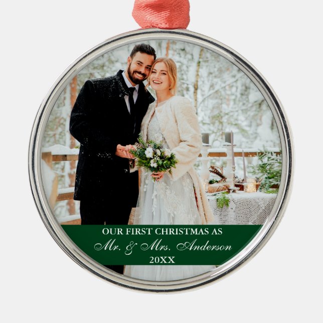 Ornement En Métal Écriture Élégante Notre Premier Noël Vert (Devant)