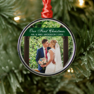 Ornement En Métal Écriture élégante Vert Notre premier Noël