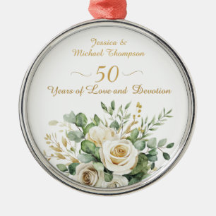 Ornement En Métal Élégant 50e anniversaire Roses blanches Bagues or