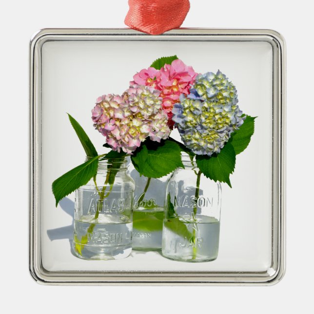 Ornement En Métal Elégant bleu rose vert vert hydrangée (Devant)