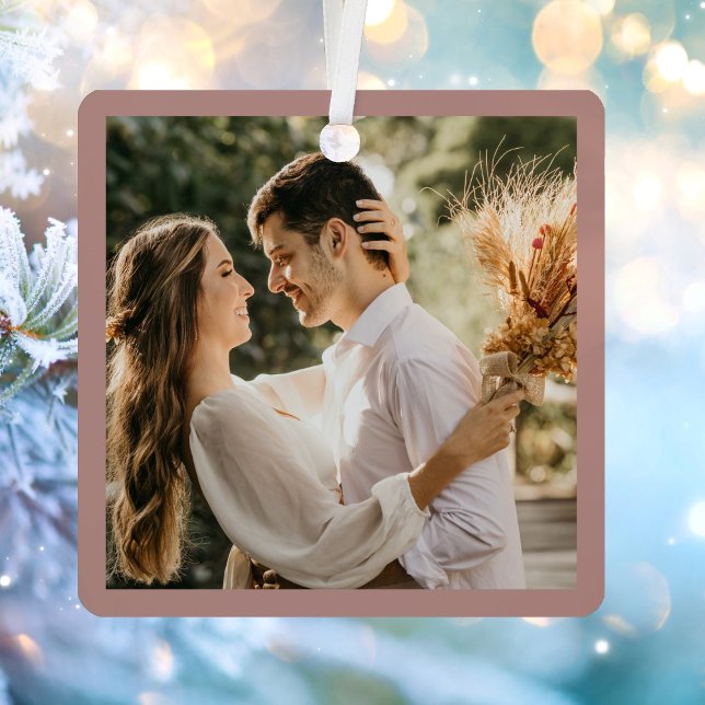 Ornement En Métal Élégant Blush Dusty Rose Couple Mariage Photo (Créateur téléchargé)