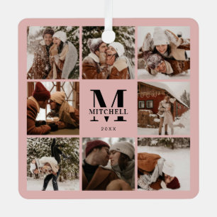 Ornement En Métal Élégant Collage photo en couple rose Cadeau Mono