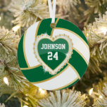 Ornement En Métal Elégant Dark Green, White et Gold Volleyball<br><div class="desc">do-it-yourself Ornement de volley-ball personnalisé avec votre nom et votre numéro. REMARQUE : SEULEMENT CHANGER LES ZONES MODÈLES NÉCESSAIRES! 😀 Si nécessaire, vous pouvez supprimer le texte et commencer à ajouter le texte et la police que vous voulez. 📌 Si vous avez besoin d'une personnalisation plus poussée, cliquez sur le...</div>