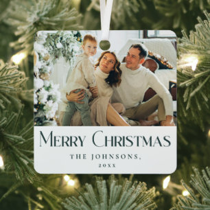 Ornement En Métal Élégant élégant Joyeux Noël Famille Photo Vert