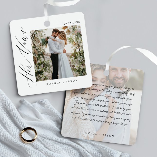 Ornement En Métal Élégant minimal Mariage Ses Vows Couples Photos (Elegant Minimal Wedding Her Vows Couples Photos Metal Ornament)