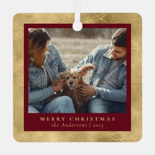Ornement En Métal Élégant minimal rouge & or photo en couple de Noël