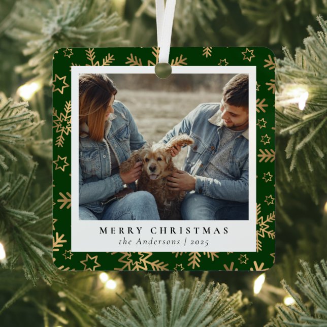 Ornement En Métal Élégant minimal Vert or Noël Couple photo (Insitu)