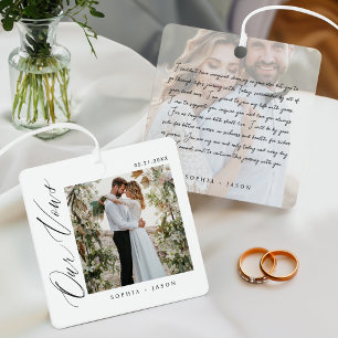 Ornement En Métal Élégant minimal Vows Mariage Couple Photos Blanc
