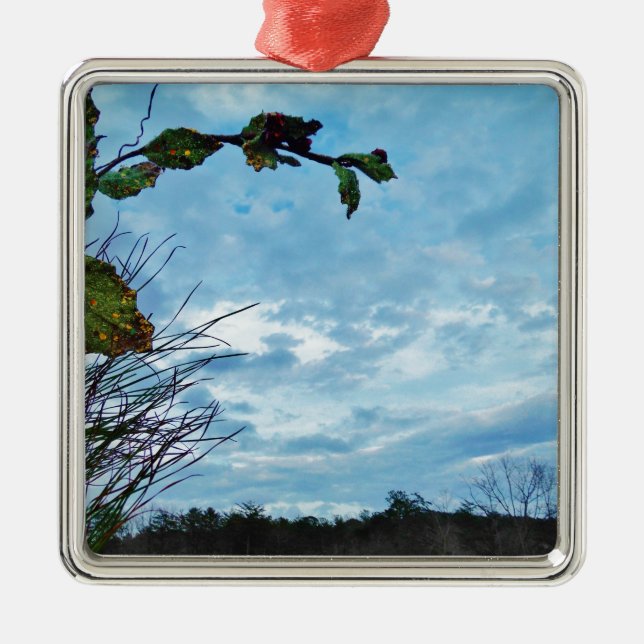 Ornement En Métal Élégant Noël Holly, ciel bleu (Devant)