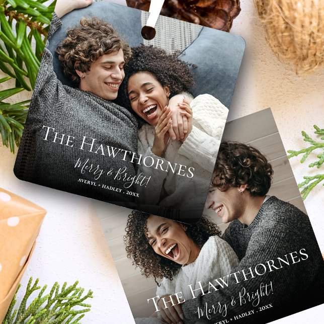 Ornement En Métal Élégant Noël Minimal Mal Amusant Couple 2 Photo (Créateur téléchargé)