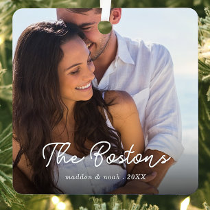 Ornement En Métal Élégant Noël Minimal mignon Amusant Couple Photo