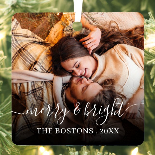 Ornement En Métal Élégant Noël Minimal mignon Couple Photo (Créateur téléchargé)