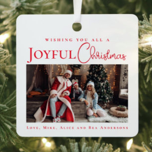 Ornement En Métal Élégant rouge Joyeux Noël photo de famille