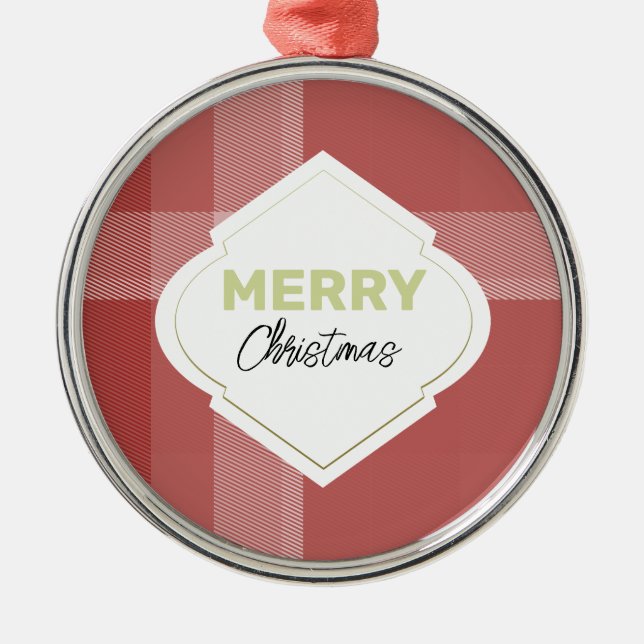Ornement En Métal Elégant rouge Joyeux Noël Tartan Bourgogne (Devant)