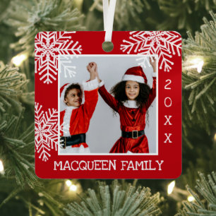 Ornement En Métal Élégant simple rouge blanc flocon de neige photo N