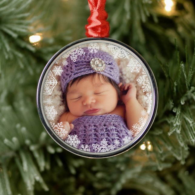 Ornement En Métal Élégante photo du cadre de flocon de neige blanc (Arbre)