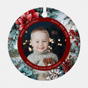 Ornement En Métal Élégantes Poinsettias de Noël et Holly Photo